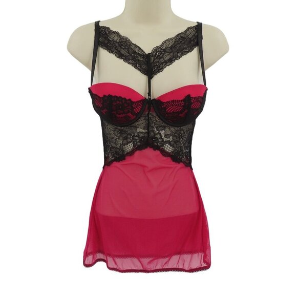 Fredericks of Hollywood Womens Small Black Red Underwire Padded Mesh Lace Cami - Picture 1 of 16